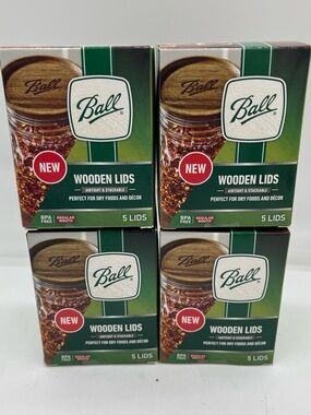 Ball Wooden Lids 5 Pack Acacia Wood Airtight Silicone Seal Stacking Pantry Decor